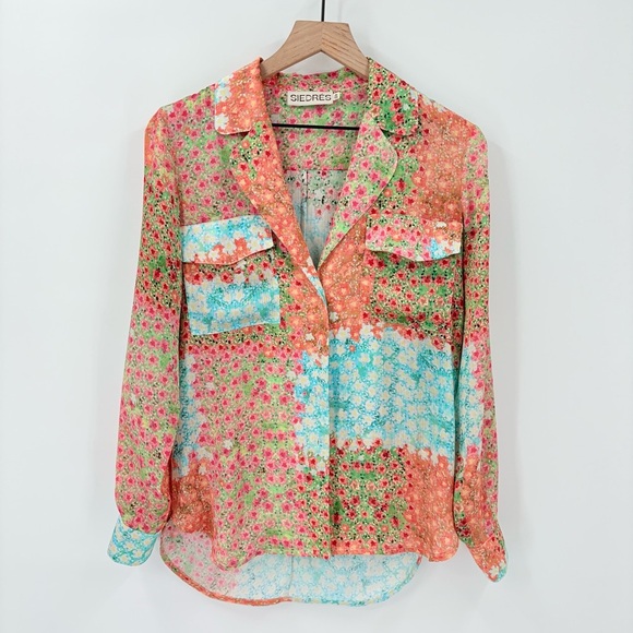 Siedres Revolve Micla Multicolored Patchwork Pattern Button Down Top 34 XS - Picture 3 of 10
